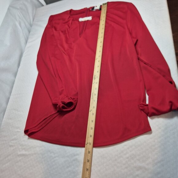 Lauren Ralph Lauren Women's Blouse Size 2X Logo Trim Jersey Red Long Sleeve (42) - Picture 10 of 11